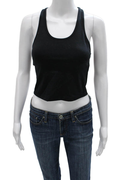 All Access Women Black Striped Cropped Tank Scoop Neck Nylon Size S