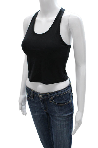 All Access Women Black Striped Cropped Tank Scoop Neck Nylon Size S