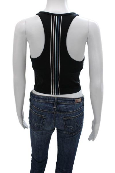 All Access Women Black Striped Cropped Tank Scoop Neck Nylon Size S