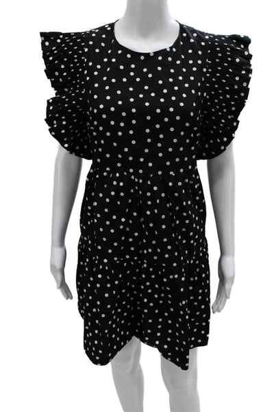 English Factory Womens Shift Dress Black Cotton Short Sleeve Mini Size S