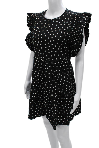 English Factory Womens Shift Dress Black Cotton Short Sleeve Mini Size S