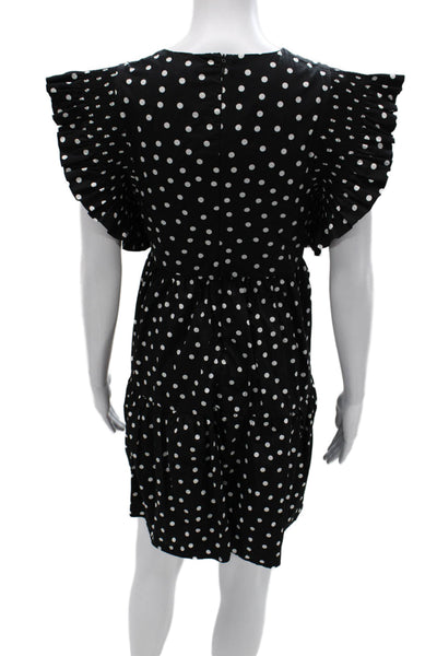 English Factory Womens Shift Dress Black Cotton Short Sleeve Mini Size S