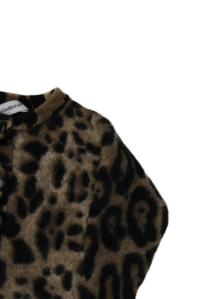 Dolce & Gabbana Girls Button Front Leopard Printed Wool One Piece Brown 6-9M