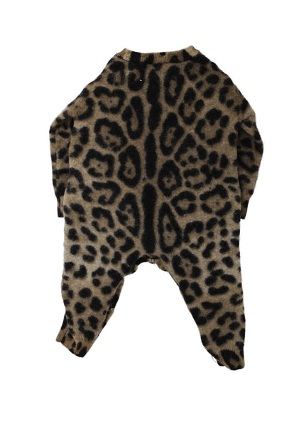 Dolce & Gabbana Girls Button Front Leopard Printed Wool One Piece Brown 6-9M