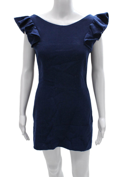 Hunter Dixon Women Shift Dress Sleeveless Round Neck Blue Camel Hair Size 6