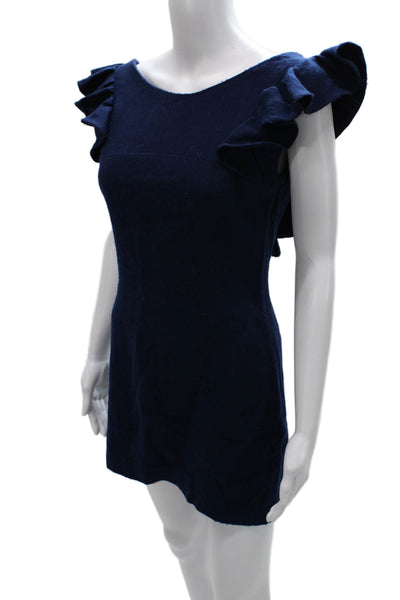 Hunter Dixon Women Shift Dress Sleeveless Round Neck Blue Camel Hair Size 6