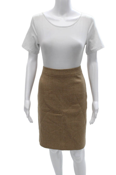 J Crew Women Straight Pencil Wool Skirt Brown Knee Length Zip Size 0