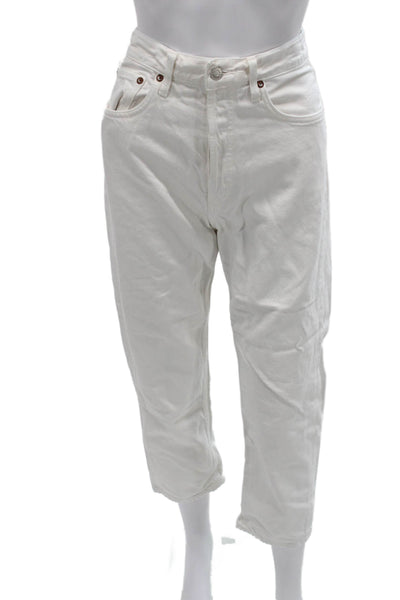 Agolde Womens Cropped High Rise White Cotton Jeans Button Size 25