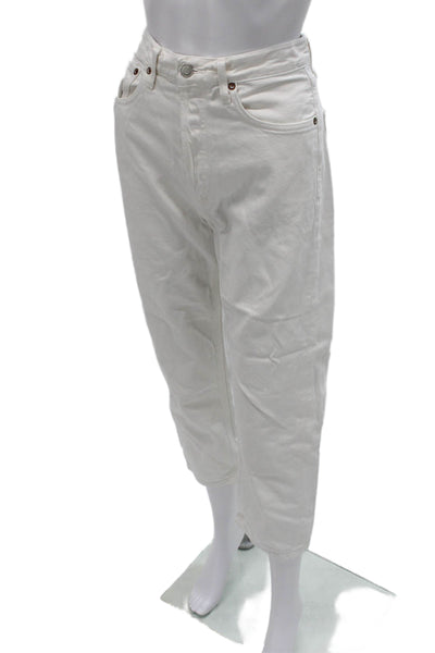 Agolde Womens Cropped High Rise White Cotton Jeans Button Size 25