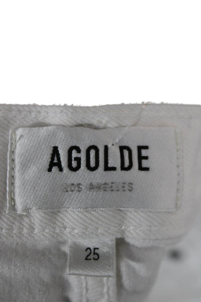 Agolde Womens Cropped High Rise White Cotton Jeans Button Size 25