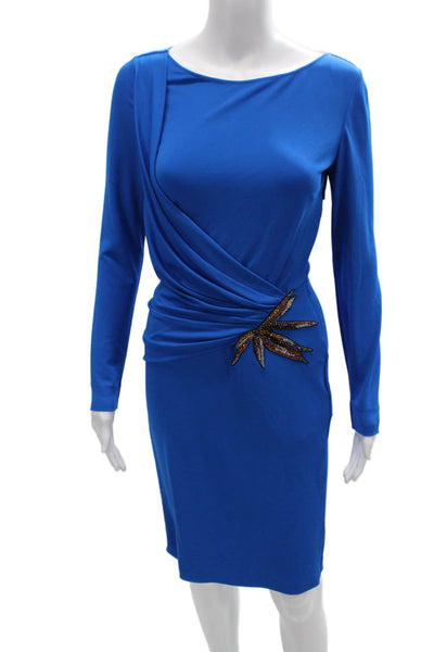 Emilio Pucci Women Sheath Dress Blue Long Sleeve Knee-Length Size 8