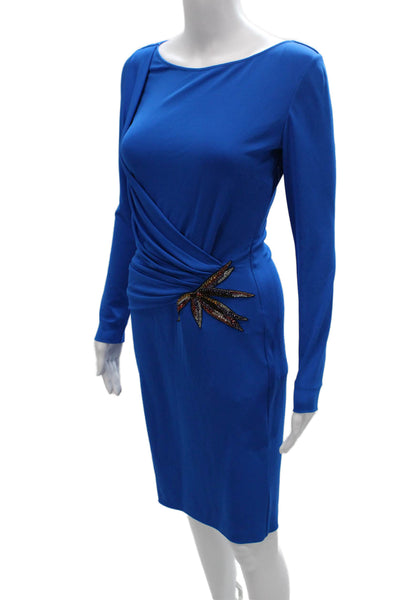 Emilio Pucci Women Sheath Dress Blue Long Sleeve Knee-Length Size 8