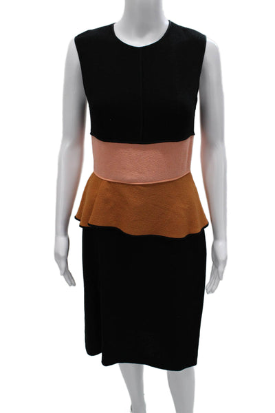 Narciso Rodriguez Womens Sheath Dress Black Virgin Wool Mid Calf Size 42