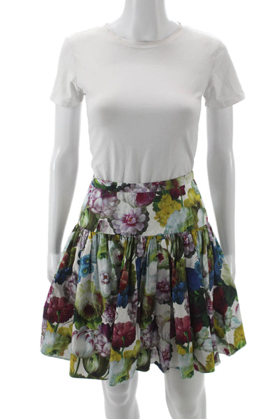 Dolce & Gabbana Womens Multicolor Floral Cotton Flare Skirt Short Zip Size 42