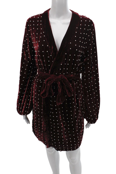 Retrofete Womens Wrap Dress Red Polka Dot V Neck Long Sleeve Short Size XS