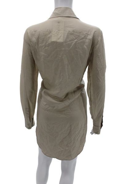 Alexander Wang Womens Beige Silk Tunic Button-Up Mini Dress Size M