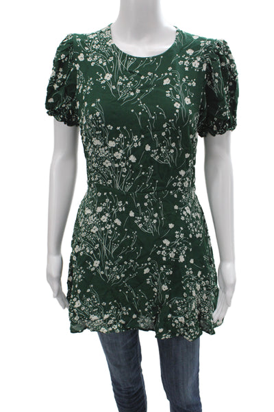Reformation Women Fit & Flare Floral Green Dress Short Sleeve Zip Size 12
