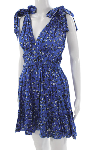 Ulla Johnson Women Fit & Flare Blue Floral V-Neck Sleeveless Dress Size 0