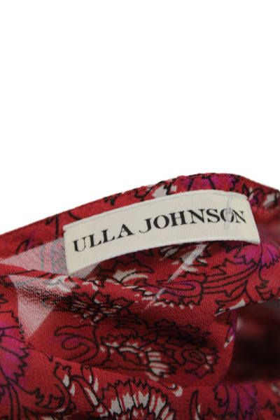 Ulla Johnson Women Red Floral Silk V-Neck Sleeveless Mini Dress Button Size 0