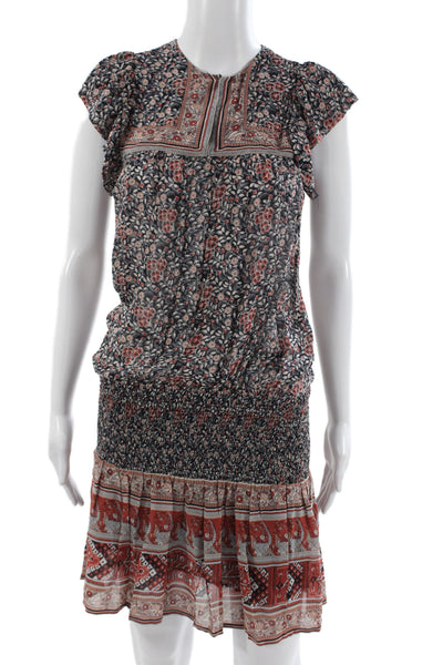 Ulla Johnson Women Floral Blouson Dress Silk Short Sleeve Multicolor Size 0