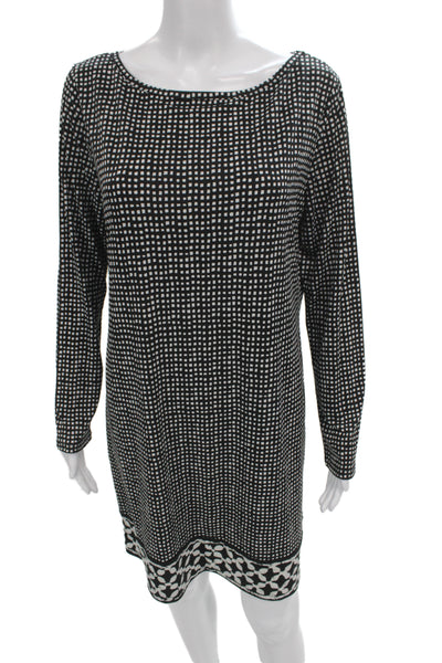 Michael Michael Kors Womens Shift Dress Black Boatneck Longsleeve Knee Size L