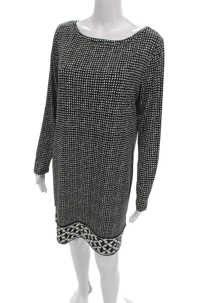 Michael Michael Kors Womens Shift Dress Black Boatneck Longsleeve Knee Size L