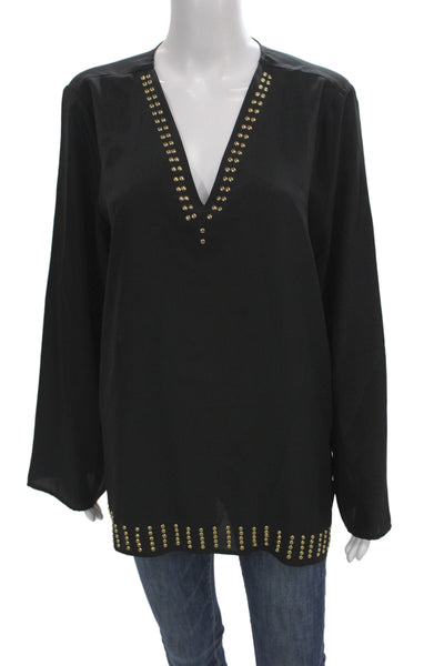 Michael Michael Kors Womens Studded V-Neck Black Tunic Long Sleeve Size L