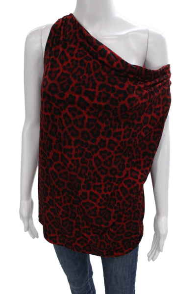 Michael Michael Kors Women Jersey Animal Print One Shoulder Blouse Black Size M
