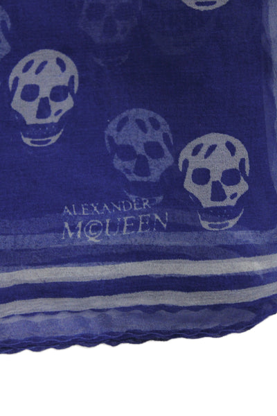Alexander McQueen Womens Silk Chiffon Skull Pattern Scarf Blue 47.2 x 41 In