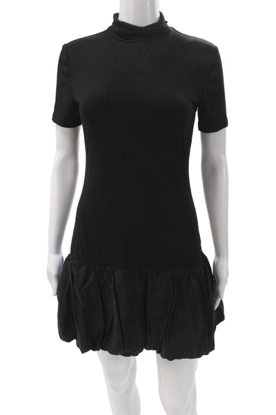 Reformation Women Mini Dress Black Mock Neck Short Sleeve Size M