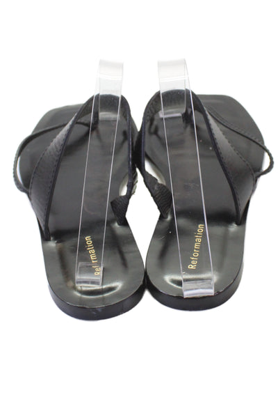 Reformation Women's Toe Loop Slide Flat Sandals Black Size 7