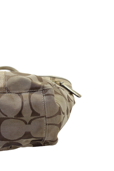 Coach Womens Khaki Signature Stripe Tote Shoulder Handbag Brown Gold