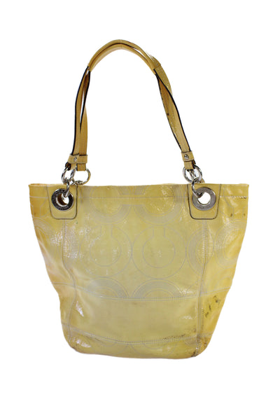 Coach Womens Patent Leather Alex Stitched Shoulder Handbag Yellow