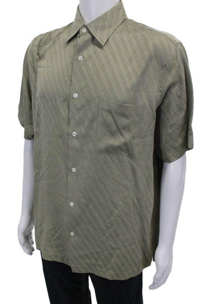 Perry Ellis Mens Silk Button Down Short Sleeve Shirt Green Size L