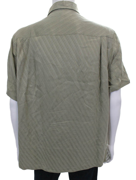 Perry Ellis Mens Silk Button Down Short Sleeve Shirt Green Size L