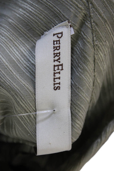 Perry Ellis Mens Silk Button Down Short Sleeve Shirt Green Size L