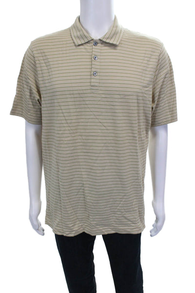 Banana Republic Mens Cotton Striped Short Sleeve Polo Beige Size L
