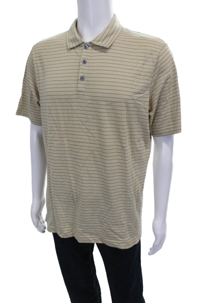 Banana Republic Mens Cotton Striped Short Sleeve Polo Beige Size L