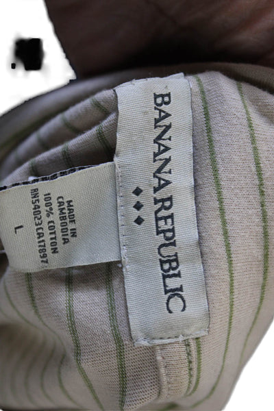 Banana Republic Mens Cotton Striped Short Sleeve Polo Beige Size L