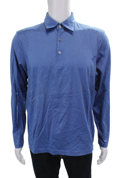 Banana Republic Mens Cotton Striped Long Sleeve Polo Blue Size L