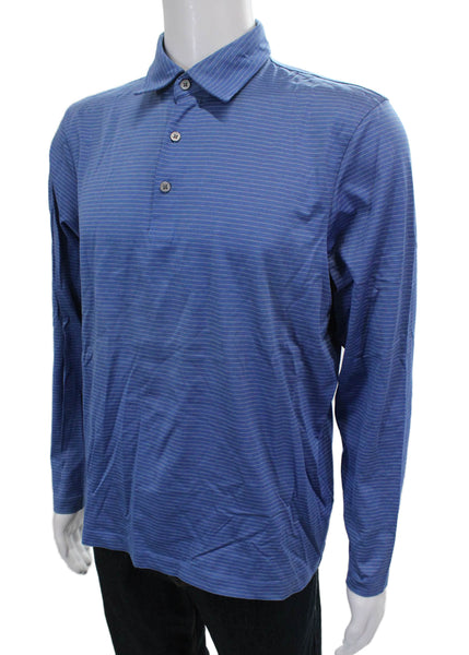Banana Republic Mens Cotton Striped Long Sleeve Polo Blue Size L
