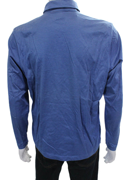 Banana Republic Mens Cotton Striped Long Sleeve Polo Blue Size L