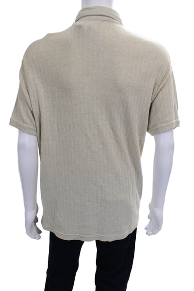 Calvin Klein Mens Cotton Ribbed Short Sleeve Button Down Shirt Beige Size L