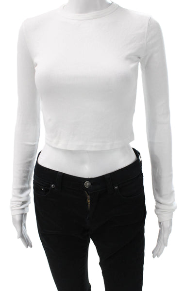 Cotton Citizen Women Cropped Long Sleeve White Crew Tee Size XS
