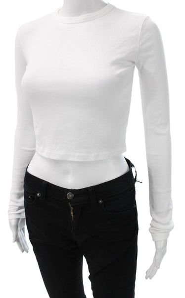 Cotton Citizen Women Cropped Long Sleeve White Crew Tee Size XS