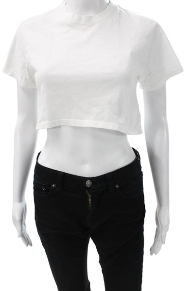 x Karla Womens Cropped T-Shirt White Cotton Crew Neck Short Sleeve Size XS