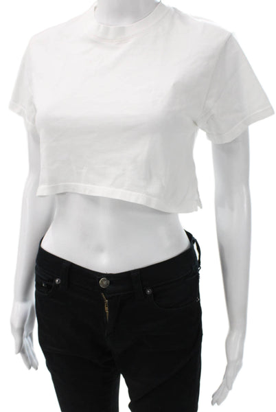 x Karla Womens Cropped T-Shirt White Cotton Crew Neck Short Sleeve Size XS