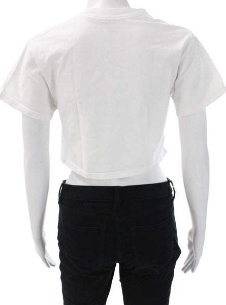 x Karla Womens Cropped T-Shirt White Cotton Crew Neck Short Sleeve Size XS