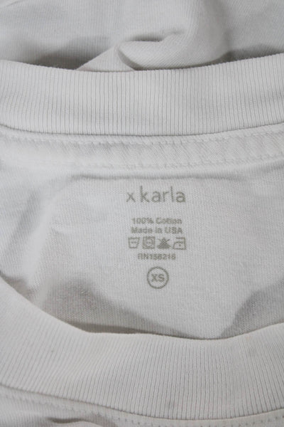 x Karla Womens Cropped T-Shirt White Cotton Crew Neck Short Sleeve Size XS