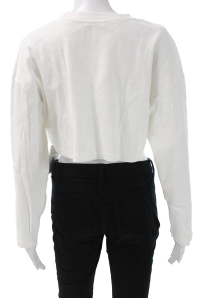 Zara Womens Cropped T-Shirt White Cotton Crew Neck Long Sleeve Size S